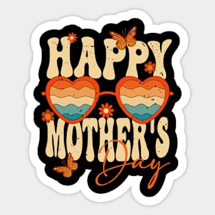 Retro Groovy Happy Mother's Day With Glasses and Flower Mom Sticker